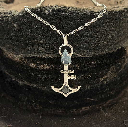 bijoux en forme d'ancre orné d'une aigue marine, astrologie bijoux poisson